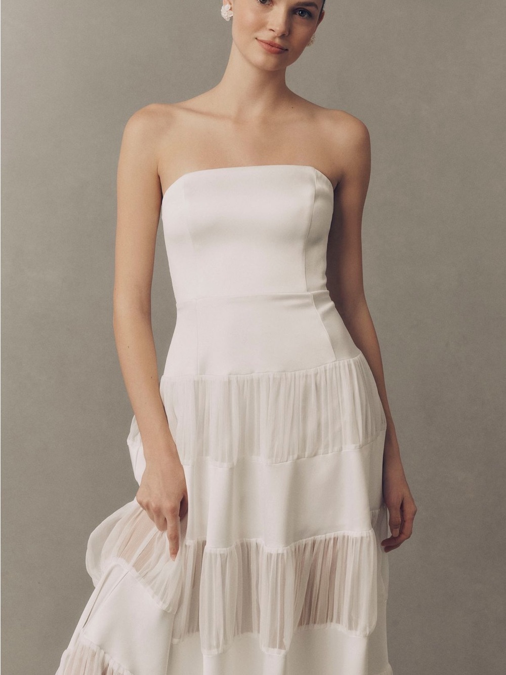 BHLDN satin Strapless Tiered Maxi Dress